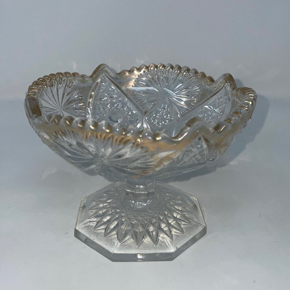 EAPG Imperial Glass Footed Jelly Nucut Pattern with gold rim